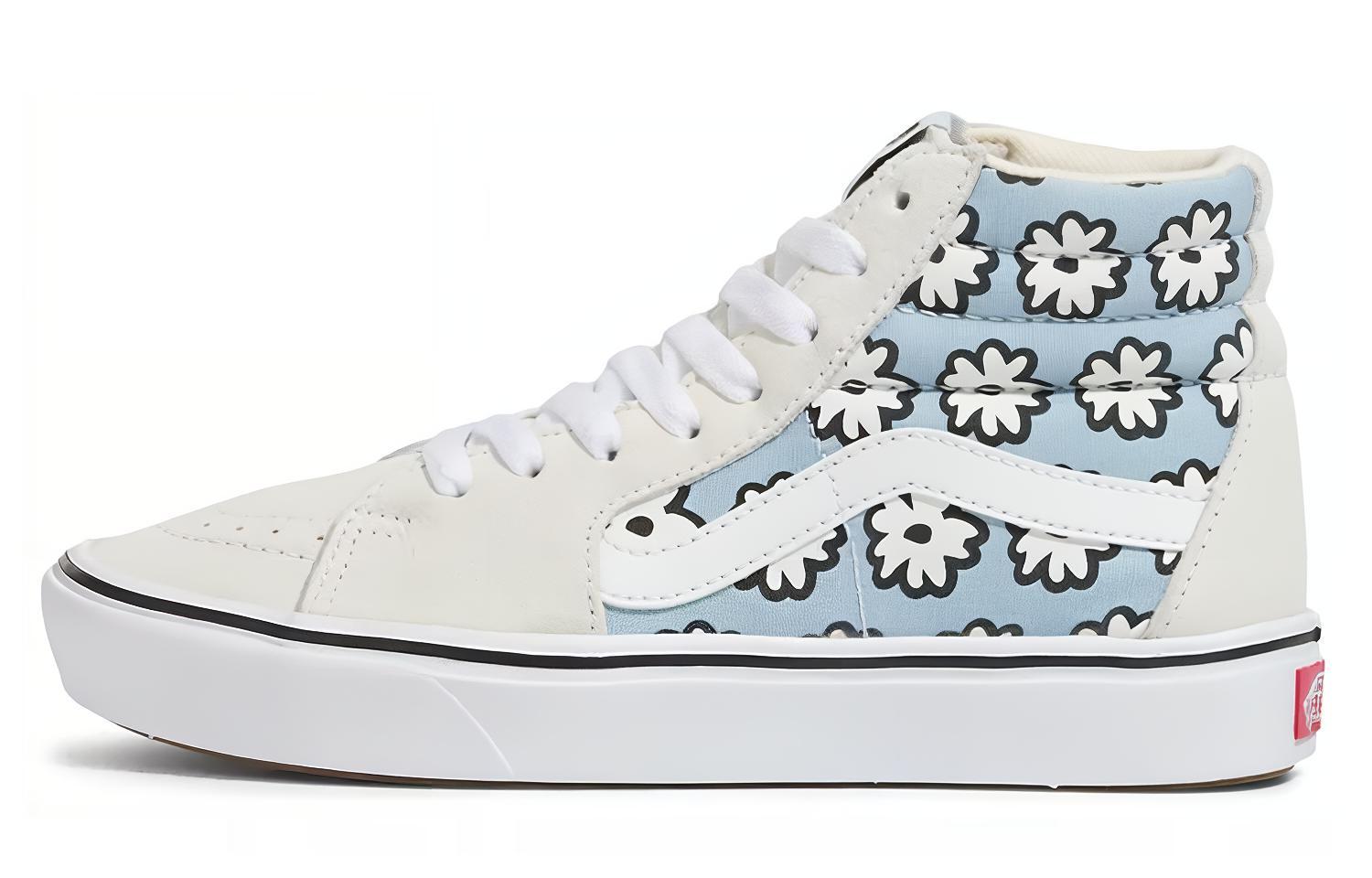 Vans SK8 canvas printed casual high-top sneakers for men and women, white and blue