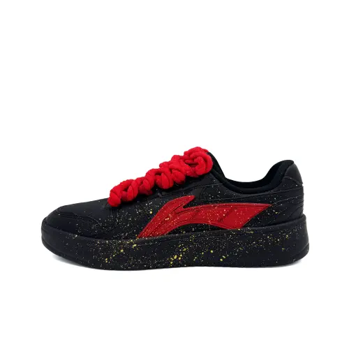 Li Ning Slip Resistant Abrasion Resistant Low top Skateboard Shoes Men's Black Red