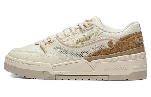 Li Ning 001 BTC Prm Synthetic Leather Slip Resistant Abrasion Resistant Low top Skateboard Shoes Women's Matte Ecru