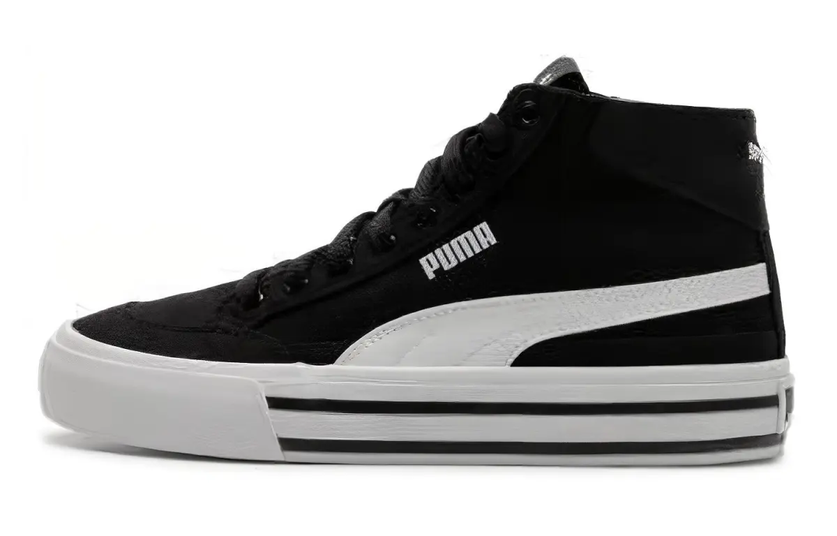 PUMA Court Classic Vulc Canvas Mid top Skateboard Shoes Unisex Black White