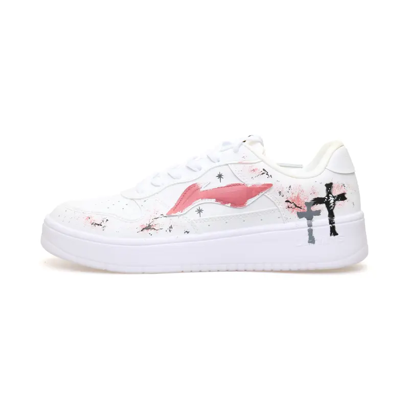 Li Ning Slip Resistant Cushioning Breathable Low top Skateboard Shoes Unisex White Pink