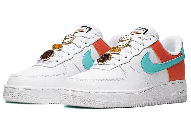 Женские кроссовки Nike Air Force 1 White Aqua Clay (бело-оранжевые) — Белый / оранжевый — фото 2