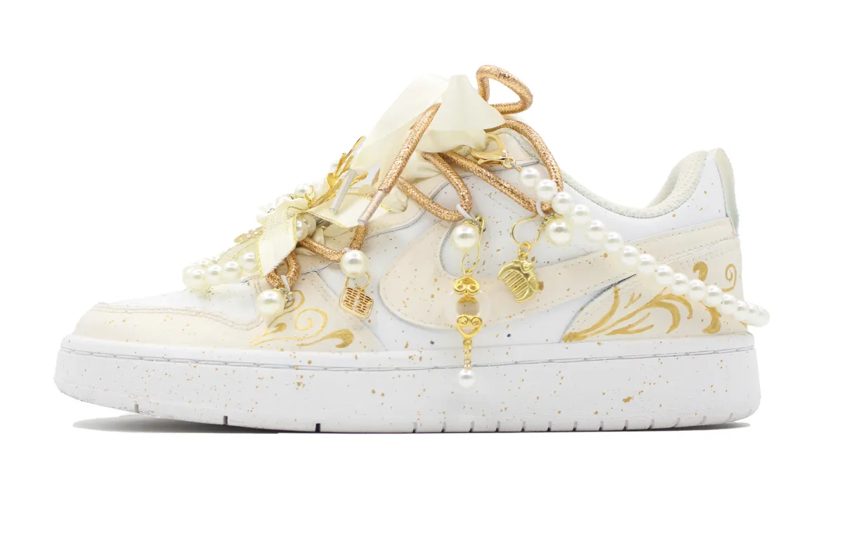 Nike Court Borough Eternal Love 62 Slip Resistant Abrasion Resistant Low top Skateboard Shoes Women's White Gold