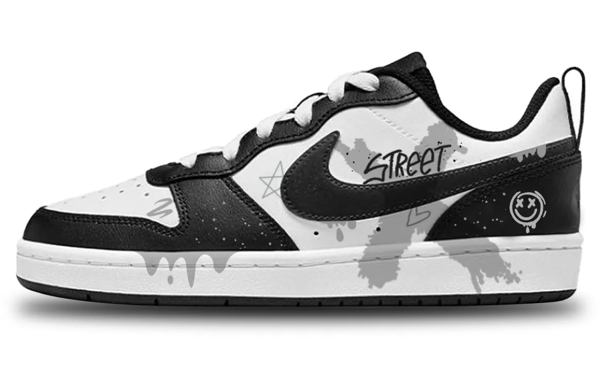 Nike Court Borough 2 Street Graffiti Low top Skateboard Shoes Women's Black Gray White