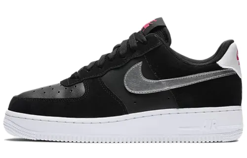Nike Air Force 1 Low Black Pink Blast Metallic Silver Women's