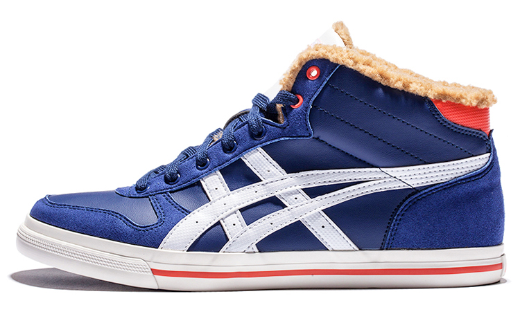 Asics Aaron Synthetic Leather Mid top Skateboard Shoes Men's Blue White