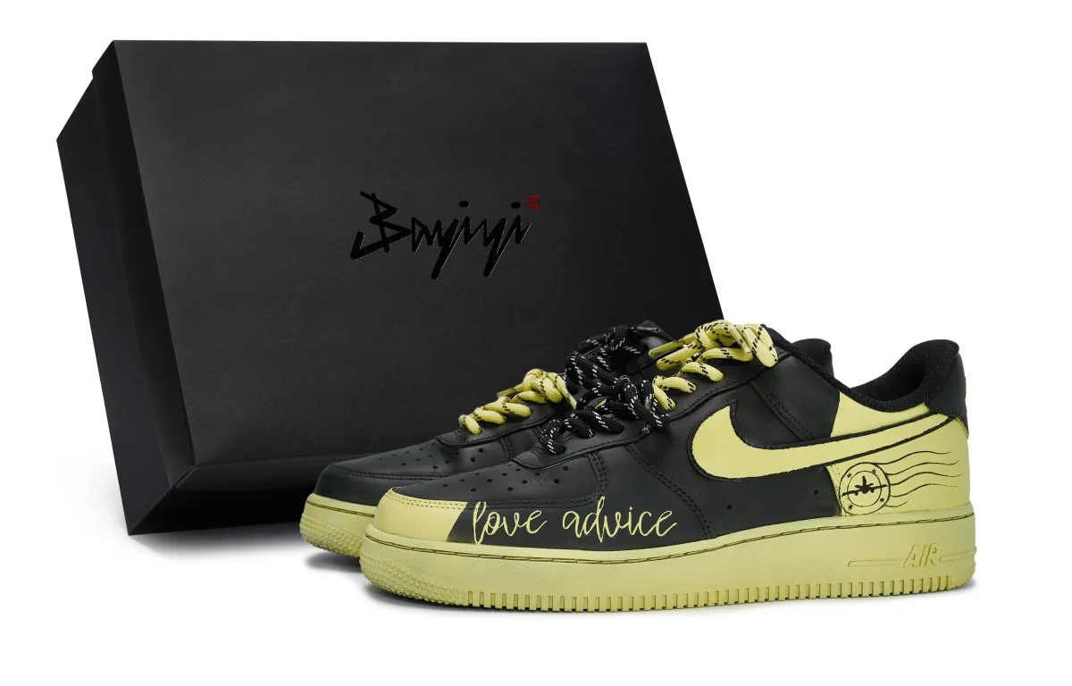Nike Air Force 1 Abrasion Resistant Low top Skateboard Shoes Unisex Black Yellow