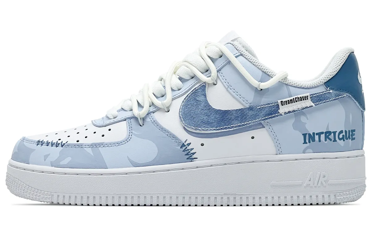 Nike Air Force 1 Cow Leather Abrasion Resistant Low top Skateboard Shoes Men's White Blue