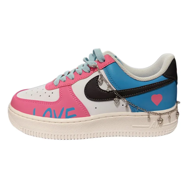 Nike Air Force 1 'QIXI Love Note Synthetic Leather, Cow Leather Low top Skateboard Shoes Unisex Pink Blue