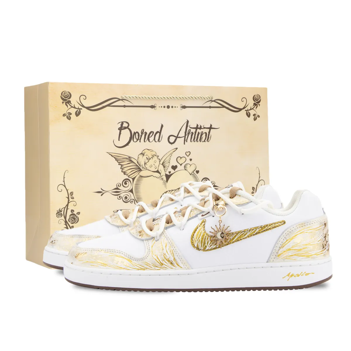 Nike EBERNON Apollo, The Sun God Slip Resistant Abrasion Resistant Low top Skateboard Shoes Unisex White Gold