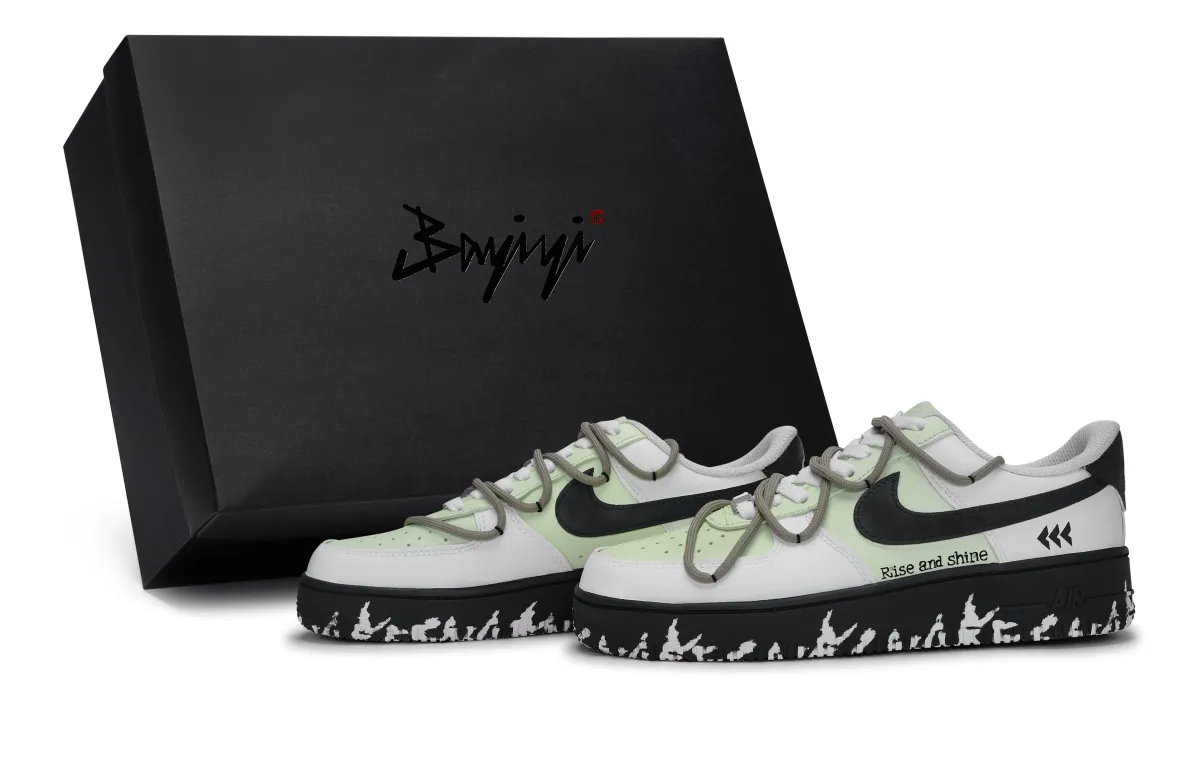 Nike Air Force 1 Low top Skateboard Shoes Unisex Black And White Mint Green