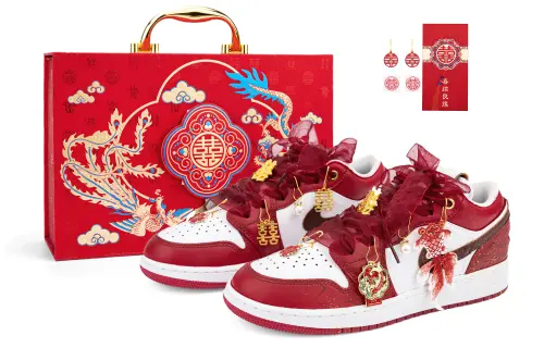 Air jordan, wedding shoes, festive universal low basketball pendant, custom-made, Chinese style