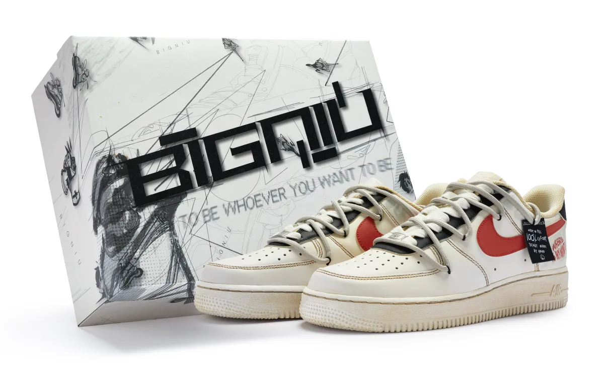 Nike Air Force 1 Low top Skateboard Shoes GS Beige White Red