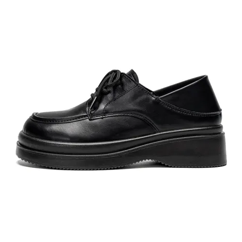 Warrior pull back casual versatile student British style jk small leather shoes thick sole heightening loafers 4.5CM female black
