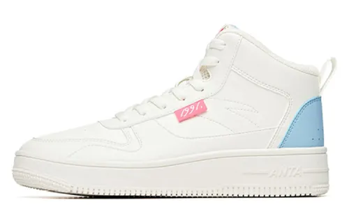 Anta Life Collection Cushioning Abrasion Resistant Lightweight High top Skateboard Shoes Women's White Blue
