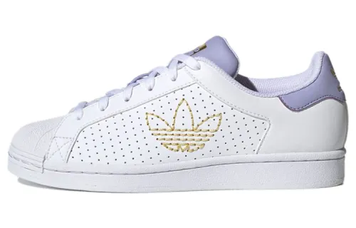 Adidas Originals Superstar Abrasion Resistant Low top Skateboard Shoes Women's White Purple Gold