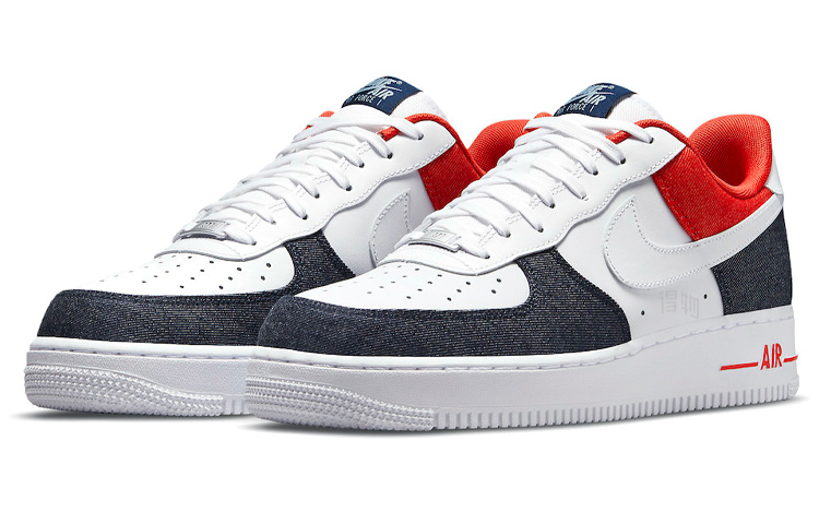 Мужские кроссовки Nike Air Force 1 "USA Denim" (белый / синий / красный) — фото 3