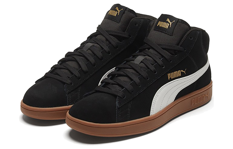 Кеды PUMA Smash v2 Mid (черно-бело-коричнево-золотые) — Чёрный / белый / коричневый / золотой — фото 3