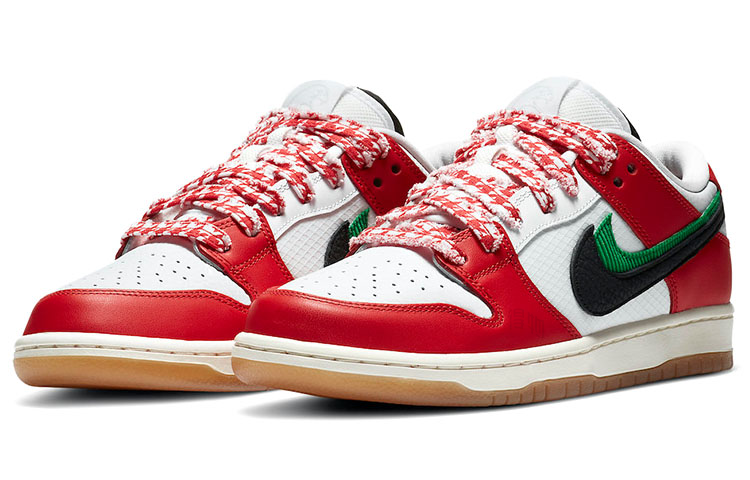 Кеды Nike x Frame Skate Dunk SB habibi (бело-красные) — Белый / красный / зелёный — фото 3