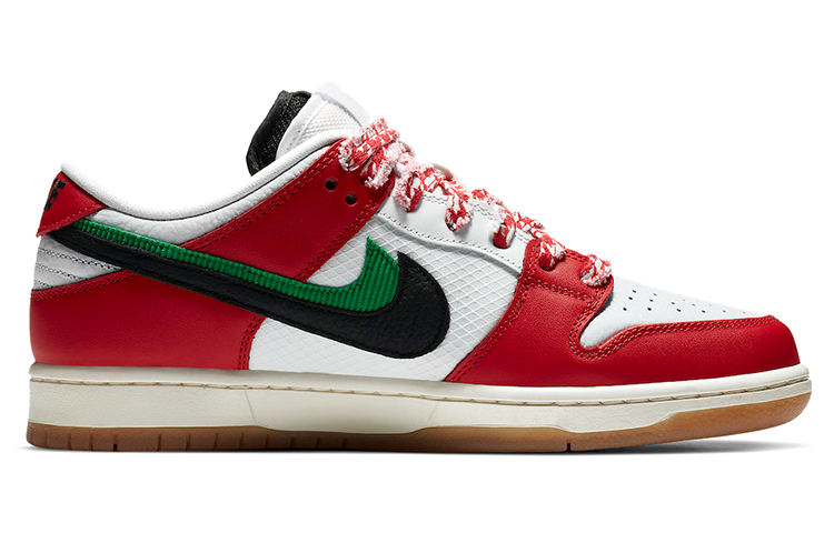 Кеды Nike x Frame Skate Dunk SB habibi (бело-красные) — Белый / красный / зелёный — фото 2