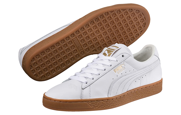 Мужские кеды PUMA Basket Classic Gum Deluxe (бело-золотые) — фото 5