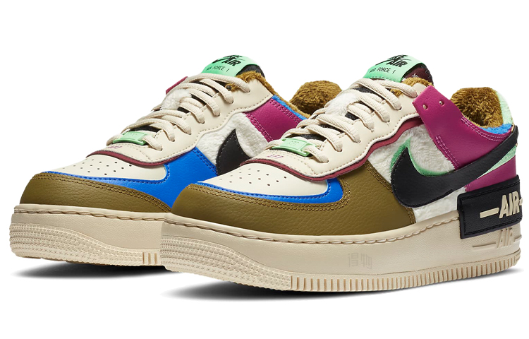 Женские кеды Nike Air Force1 shadow SE "Fossil" (бежевый / белый / коричневый) — фото 3