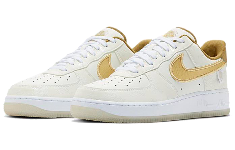 Кеды Nike Air Force 1 07 Lv8 Worldwide (бело-золотые) — Белыйзолотой — фото 3