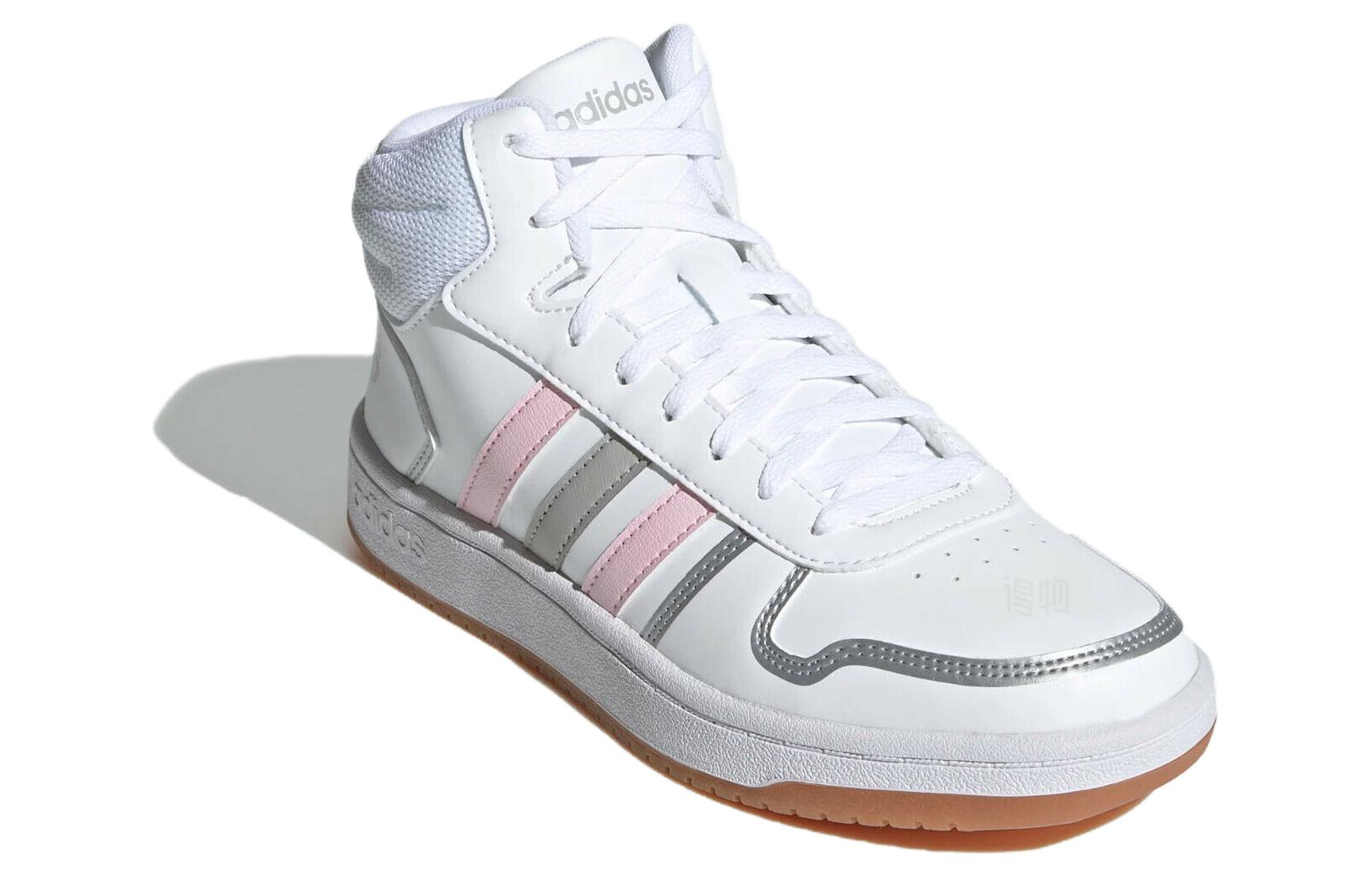 Женские кроссовки adidas neo Hoops 2.0 Mid (бело-розово-серые) — фото 2