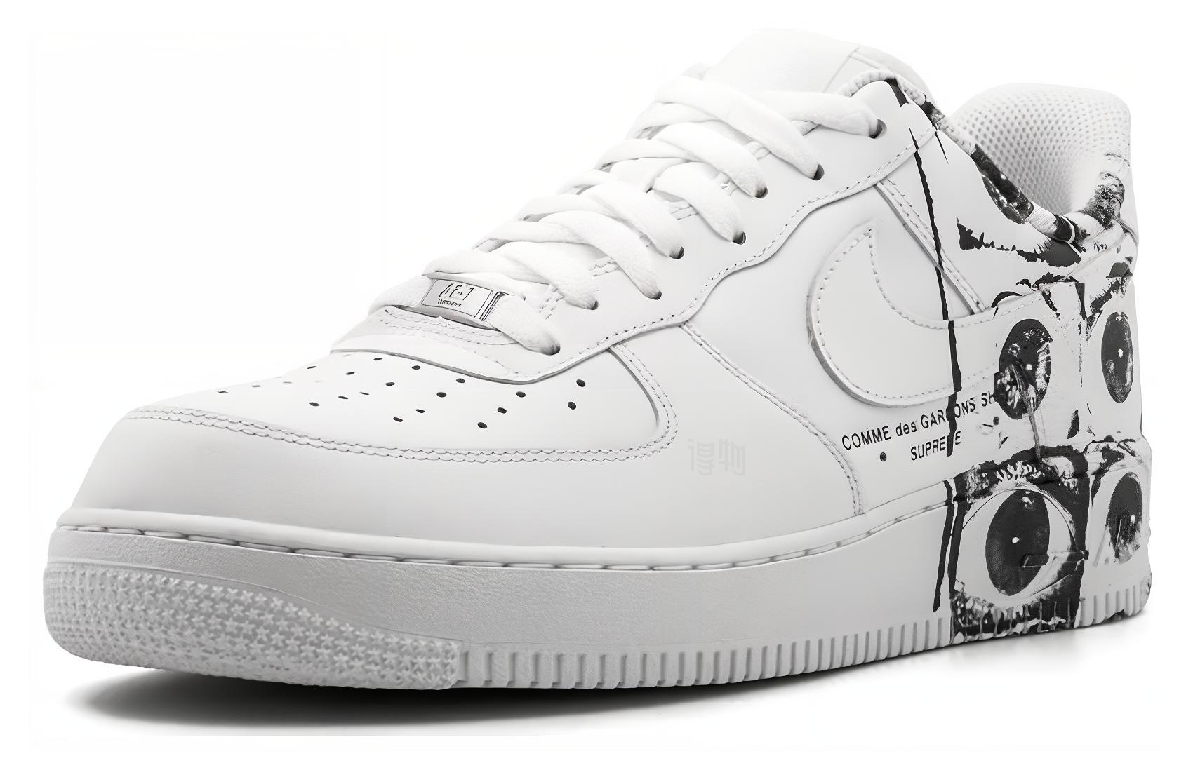 Мужские кеды Nike x CDG x Supreme Air Force 1 (бело-черные) — Белый / белый / белый — фото 2