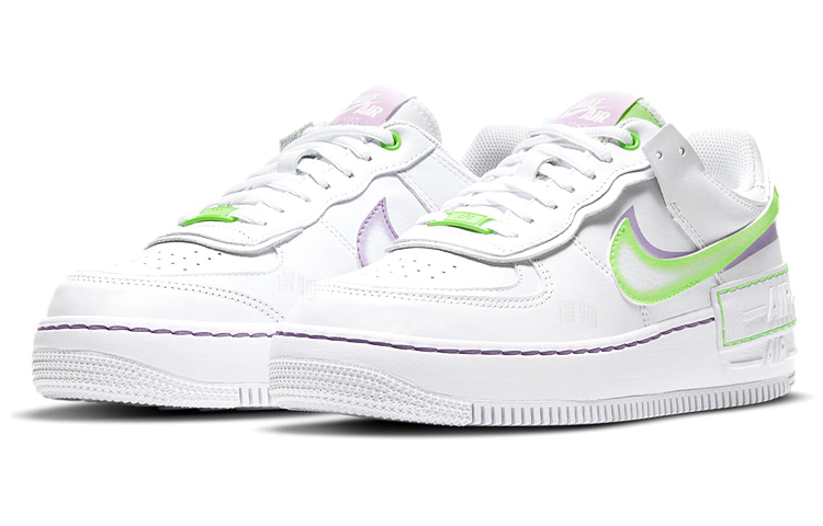 Женские кроссовки Nike Air Force 1 Shadow (бело-зелено-фиолетовые) — Белый / зелёный / фиолетовый — фото 3