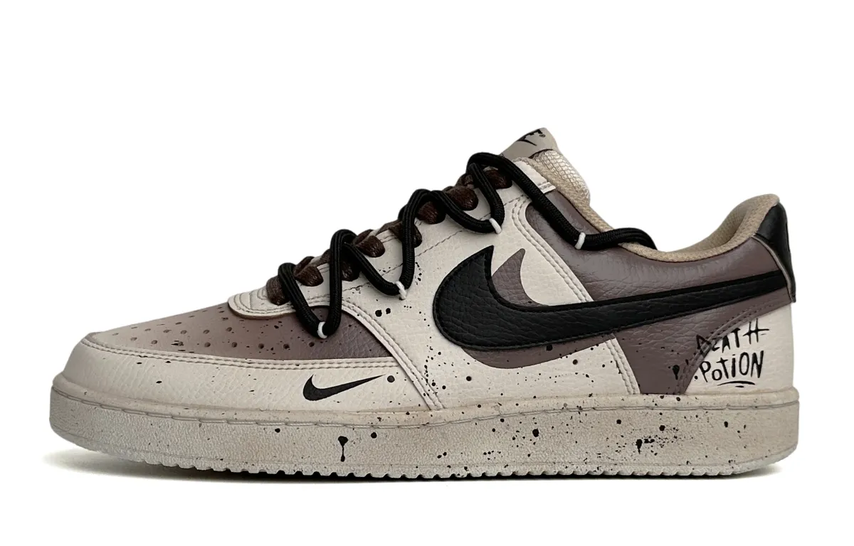 Nike Court Vision 1 Low top Skateboard Shoes Men's Black Brown