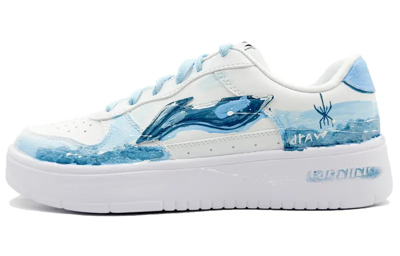 Li Ning Floating Boat Abrasion Resistant Breathable Height Increasing Low top Skateboard Shoes Women's Blue White