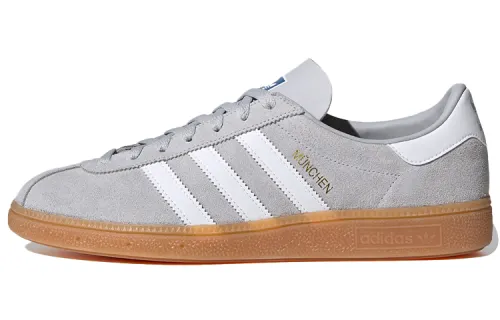 Adidas Originals München Split Suede Slip Resistant Abrasion Resistant Low top Skateboard Shoes Unisex Gray White
