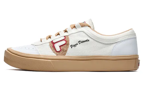 FILA FUSION KICKDX Italian Version Pizza Textile, Synthetic Leather Low top Skateboard Shoes Men's White Brown