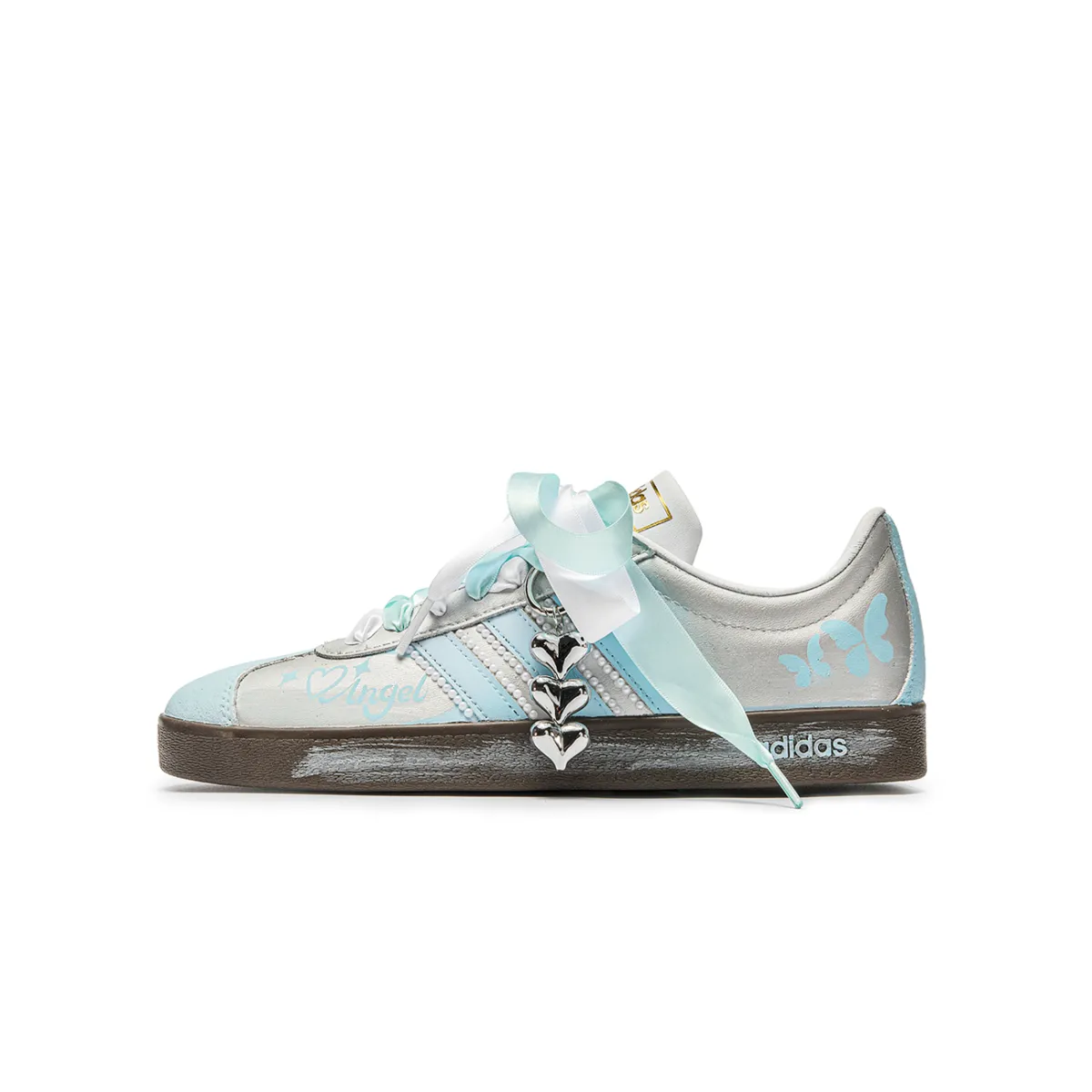 Adidas VL COURT 2.0 Goku, Angel Heart Slip Resistant Slip Resistant Low top Skateboard Shoes Unisex Silver Blue