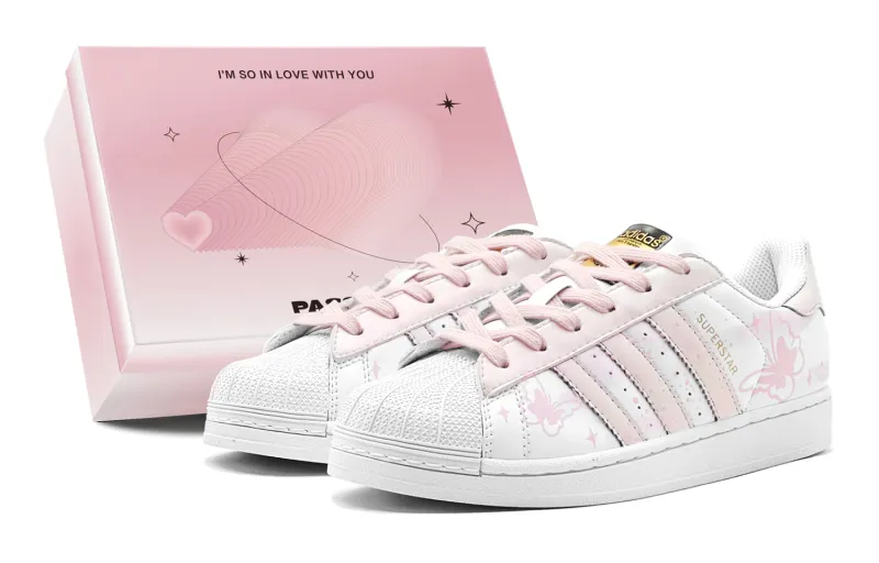 Adidas Originals SUPERSTAR Lively Butterfly Dance, Sweet Pink Slip Resistant Slip Resistant Low top Casual Skate Shoes