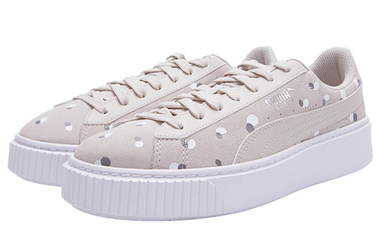 Женские кеды PUMA Suede Platform Dots Jr (серо-белые) — фото 3