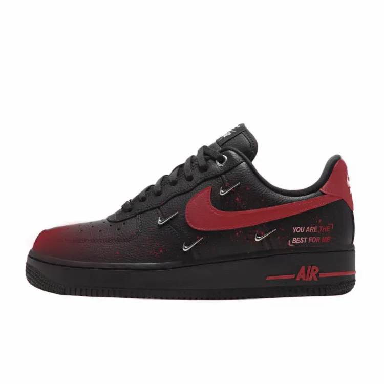 Nike Air Force 1 Abrasion Resistant Low top Skateboard Shoes Women's Black Red