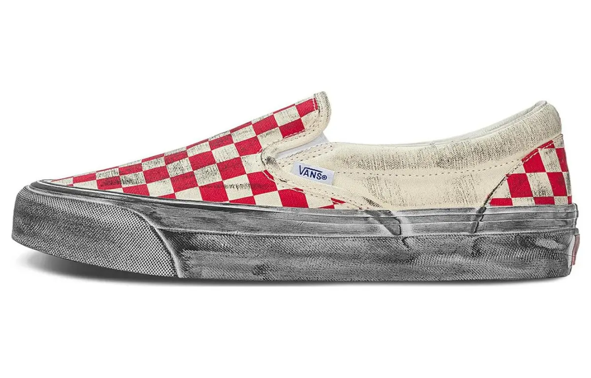 Vans Slip on Abrasion Resistant Breathable Low top Skateboard Shoes Unisex Red White