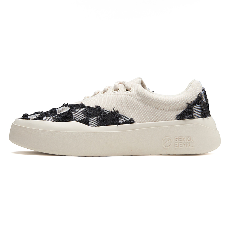 Senzubean Slant Era Cao Fang Black Plaid Fringe Casual Shoes Denim Slip Resistant Cushioning Abrasion Resistant Low top