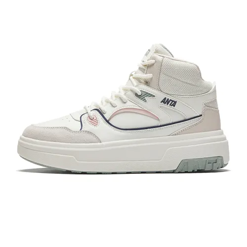 Anta Slip Resistant Abrasion Resistant Mid top Skateboard Shoes Women's White Gray Pink