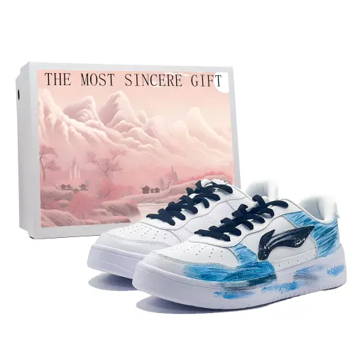 Li Ning Floating Boat Slip Resistant, Abrasion Resistant, Breathable Low top Skateboard Shoes Men's Blue White
