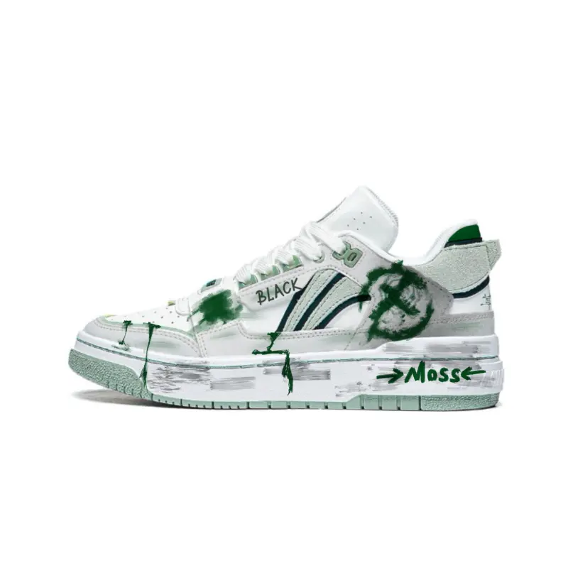 Li Ning Badfive Moss Trace Synthetic Leather Slip Resistant Cushioning Low top Skateboard Shoes Unisex Jasper