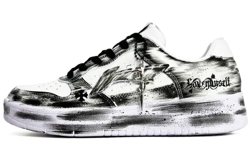 Li Ning Floating Boat Slip Resistant, Abrasion Resistant, Lightweight Low top Skateboard Shoes Unisex Black White