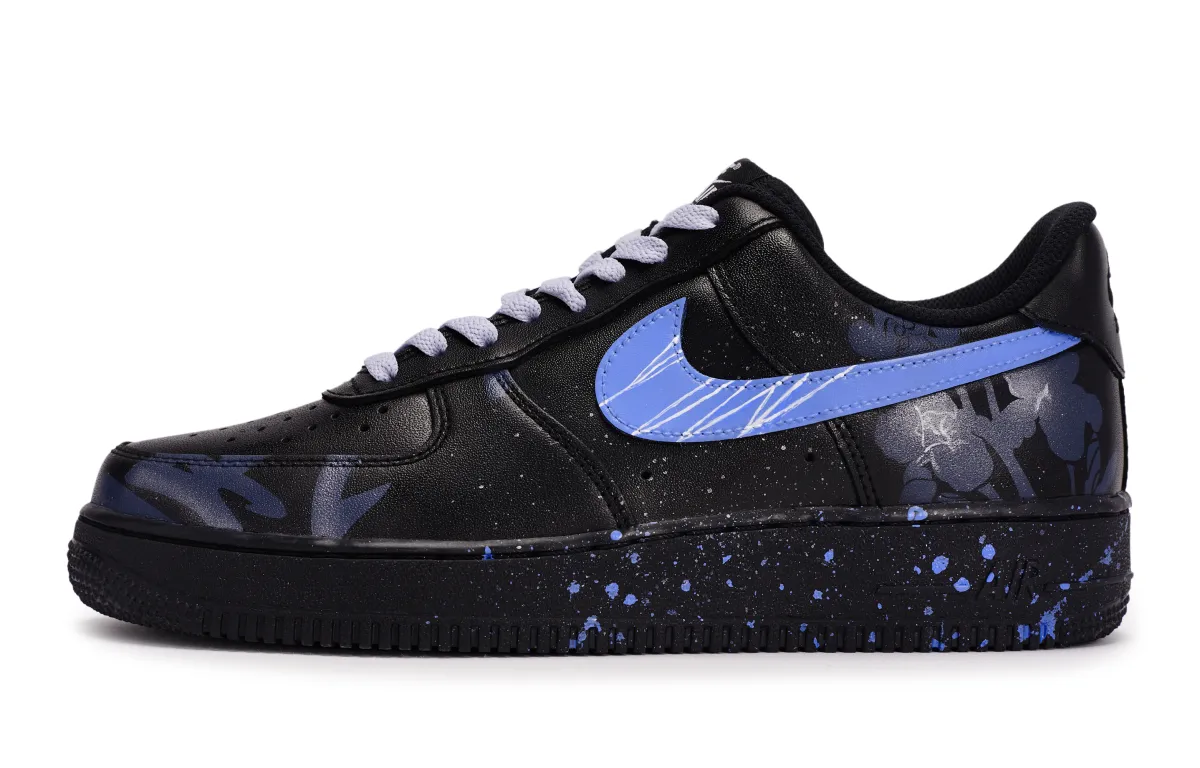 Nike Air Force 1 REGO Hot Dog, Qingfeng Gel Abrasion Resistant Low top Skateboard Shoes Unisex Black Blue