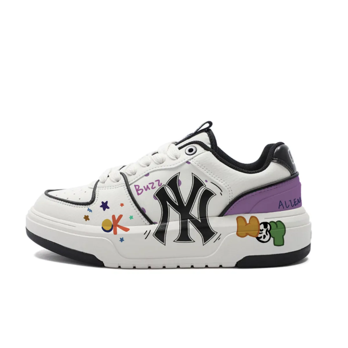 MLB Chunky Liner Pu Lightweight And Breathable Low top Skateboard Shoes Unisex White