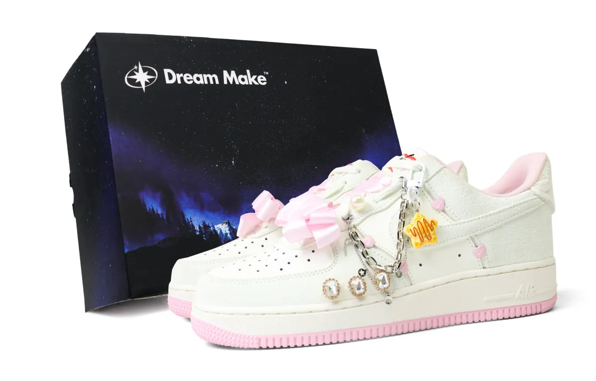 Nike Air Force 1 Pink Romantic Black Box Slip Resistant Cushioning Low top Skateboard Shoes Women's Ecru