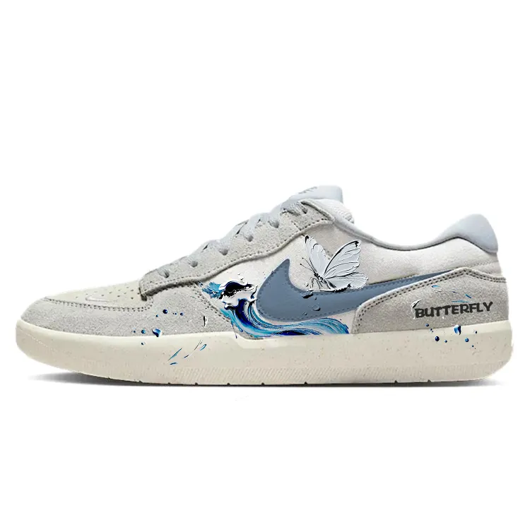 Nike SB Force 58 Oil Painting Wave, Dancing Butterfly Low top Skateboard Shoes Unisex Gray