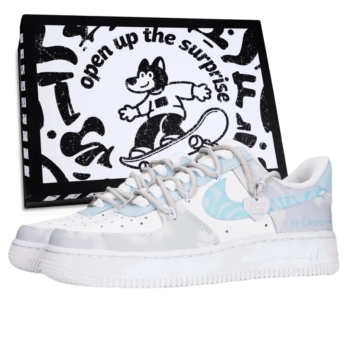 Nike Air Force 1 Love With One Stone Slip Resistant Abrasion Resistant Low top Skateboard Shoes Unisex Gray Blue