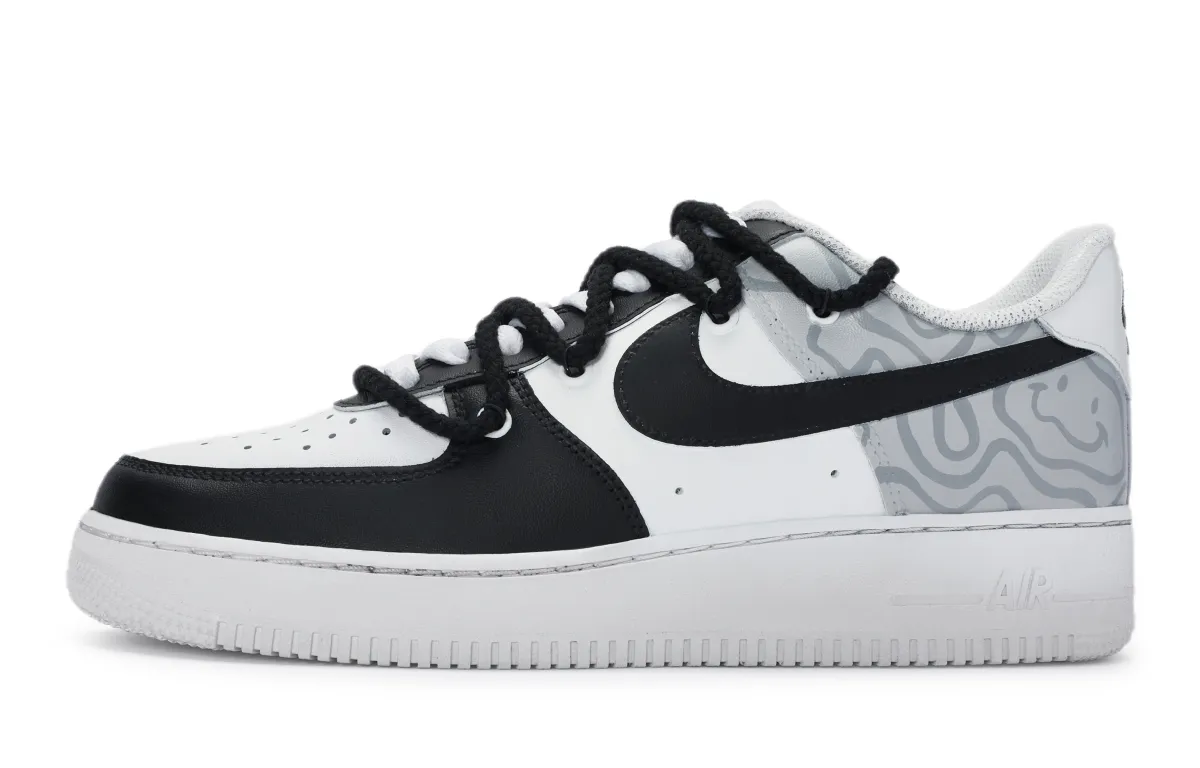 Nike Air Force 1 811 Manufacturing, Black And White, Smiley Face Slip Resistant Cushioning Abrasion Resistant